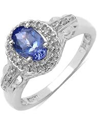 0.80 Carat Genuine Tanzanite and Diamond Sterling Silver Ring