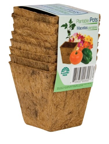Planters Pride RSQ03000 Square Fiber Grow Coconut Pots, 3-Inch, Pack of 8