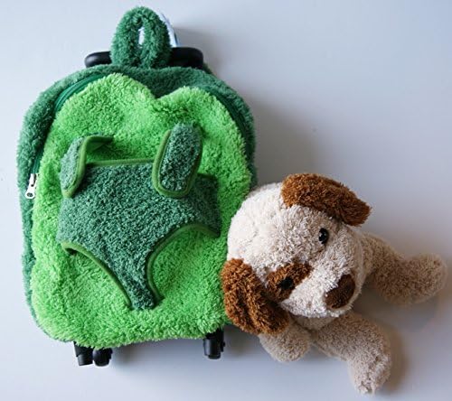 Pal Arounds Plush Green Backpack with Wheels and Extendable Handle, Removable Brown and Tan Puppy Dog