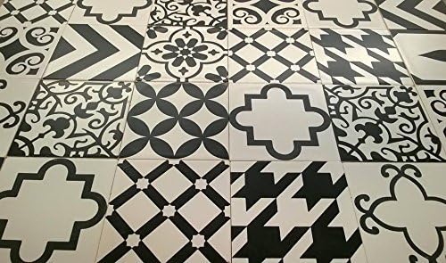 Assorted 6x6 ceramic tile designs, in black and white