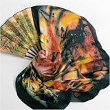 Black Silk Fashion Scarf, TexereSilk 100% Silk Square Scarves for Women -- The Fireworks
