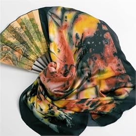 Black Silk Fashion Scarf -- The Fireworks -- 100% Silk Square Scarves for Women