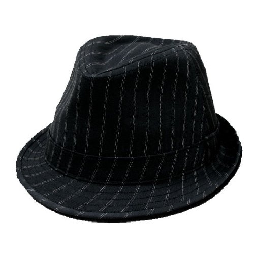 DKY Double Pinstripe Fedora Hat - Black (2 Sizes)