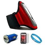 Red Moisture Resistant Protective Neoprene Exercise Workout Armband with Ad ....
