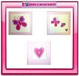 3 PACK WALL TILE ART BUTTERFLY LOVE HEART CANVAS BEDROOM HANGING DECORATION SET