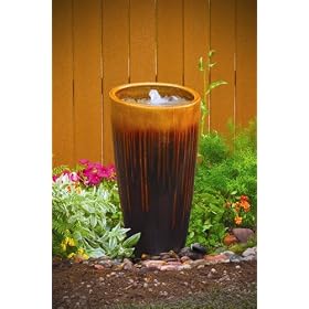 Tan Red Ceramic Angled Top Urn - 35H by 