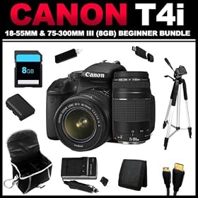 Canon EOS Rebel T4i 18.0 MP CMOS Digital SLR with 18-55mm EF-S IS II Lens + Canon EF 75-300mm f/4-5.6 III Telephoto Zoom Lens for Canon SLR Cameras Non-USM (8GB Beginner Bundle) - 6558B003, 6473A003