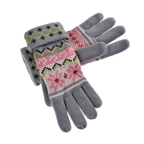 Yan & Lei Women's Knitted Winter Gloves with Roll Up Cuffs