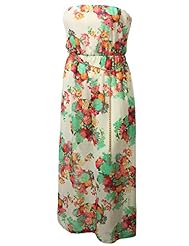 Plus Size Strapless Sleeveless Chiffon/Polyester Lace Belted Floral Print Geometric Print Tropical Print Maxi Dress 