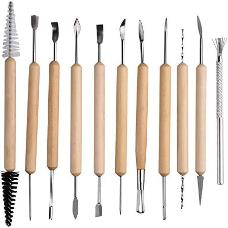 LGEGE 11 Pcs Wooden Handle Clay Pottery Sculpting Tools
