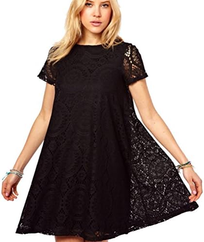 Wolkstore Women's Short Sleeve Skirt Cocktail Party Mini Dress (18, black)