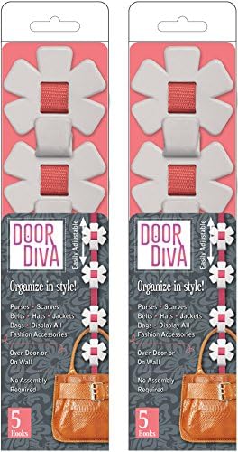 Closet Mates Door Diva Hanging Accessory Organizers with Asterisk Shaped Hooks, Coral/Ivory, 2-Pack