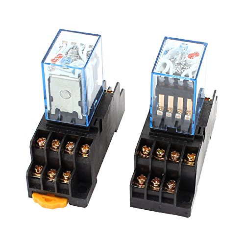 2 Pcs AC 110/120V 5A Coil 35mm DIN Rail 4PDT 14Pin Power Relay + Base