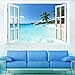Large Removable Beach Sea 3D Window View Scenery Wall Sticker Decor Decals
