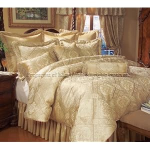 9PCS QUEEN GOLD IMPERIAL COMFORTER SET BED IN A BAG