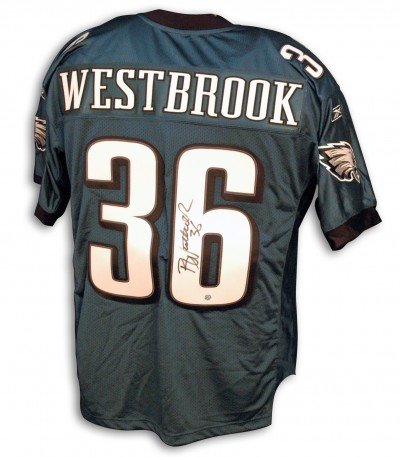Brian Westbrook Autographed/Hand Signed Philadelphia Eagles Green Reebok Authentic Jersey