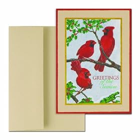 Three Painted Cardinals - Recycled Content Boxed Holiday Christmas Cards