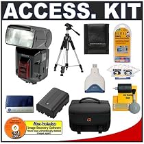 Accessory Kit for Sony Alpha A100 A100H A100K Digital SLR Camera with Sony Alpha HVL-F56AM Flash + Spare Replacement Battery for Sony NP-FM55H + Sony Alpha Digital SLR Camera Carrying Case