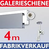 Galerieschiene 4m, Komplettset mit Zubehoer in weiss