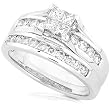 1.00ctw Princess & Round Diamond Wedding Rings Set in 14kt White Gold
