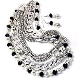 Five-Layer Chain Beadede Necklace with Matching Earrings Fashion Jewelry