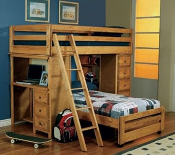 Twin Size Loft Bed with Desk in Amber Wash Finish,Coaster Furniture,AZ00-48942x35403