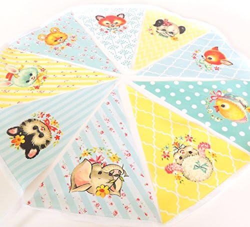 Vintage Animal Baby Shower Banner, Bunting, Pennant Fabric Flags, Baby Girl Nursery Wall Art Hanging, Neutral Baby Shower, Easter Playroom