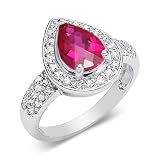 Stunning Pear Shape Checker Board Created Ruby & White CZ Size 8 Gemstone Ring in Sterling Silver