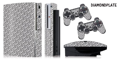 Designer skins for FAT Playstation 3 System Console, PS3 Controller skin included - DIAMONDPLATE SILVER