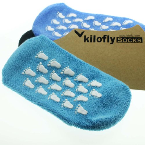 kilofly Non-Skid Soft Cotton Gripper Socks [3 Pairs Set, Black, Blue & Navy]