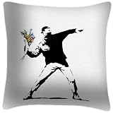 We Love Cushions Flower Thrower Banksy Inspired Cushion