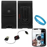 Executive Leather Protective Vertical Pouch Case with Removable Adjustable Belt Clip for Samsung Focus Samsung i917 Windows Mobile Phone + Mirror Screen Protector + Retractable Micro USB Data Cable + SumacLife TM Wisdom Courage Wristband