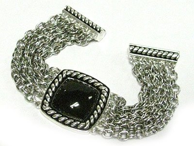 Black Stone and Multi Chain Magenetic Clasp Bracelet