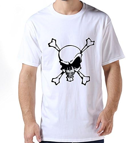Serlina Men's Skull Bones Cotton O Neck Short Sleeve T-Shirt Tee White S