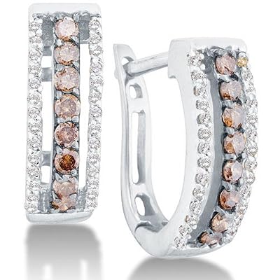 14k White Gold Channel Set Round White And Chocolate Brown Diamond U Shape Hoop Earrings 48 Cttw