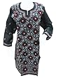Designer Kurti Tunic Black Red Paisley Hand Embroidered All Over Cotton Kurta Dress M