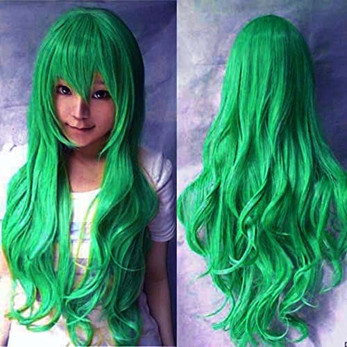YEWIG Women Lady Cosplay Custume Long 28" Synthetic Fiber Full Head Hair Lace Wig Extension Curly Dark Green