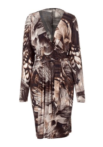 APART Damen Kleid/ Knielang Gemustertes Kleid in Wickel-Optik, 891779, Gr. 40, Braun (dunk Preisvergleich