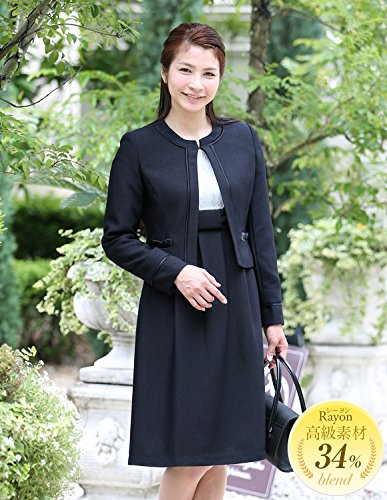 【お受験スーツ】お母様用 紺 ノーカラー レース切替アンサンブル KS-001[3~17号]