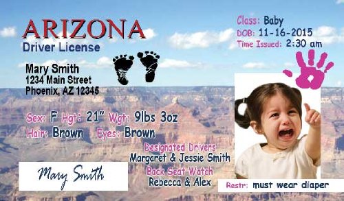 Personalized Baby Drivers License (set of 20) Birth Announcement-Arizona