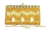 8.5" Diva Fashion Purse Beaded Gold and White Evening Bag