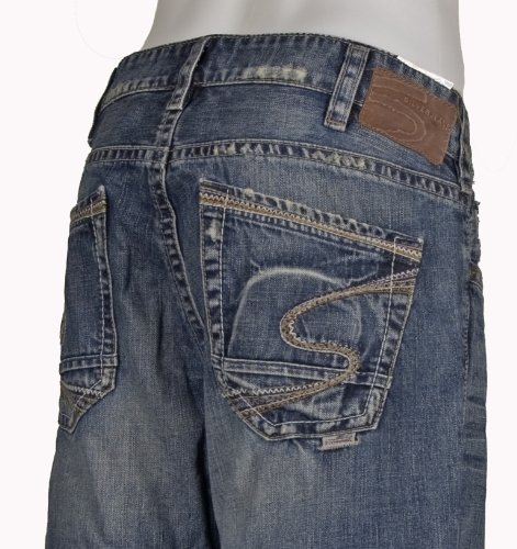 Silver Jeans: Silver Eddie Straight Jeans Men's Relaxed Fit Jeans 33 x 32 Medium Wash - M167OJB249 - Straight Leg - Midrise - Zip Fly - Distressed