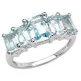 5.60 Carat Genuine Blue Topaz Octagons 5-Stone Sterling Silver Ring