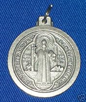 ST. BENEDICT MEDAL PENDANT 1 1/8" D. - SILVER "Catholicgiftstore"