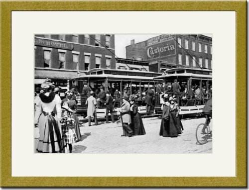 Gold Framed/Matted Print 17x23, Taking the Trolley through Queens