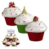 Grasslands Road Holiday 3-1/2-Inch Sweet Soiree Ceramic Cupcake Candle Pots with Frosty Lids, Set of 12