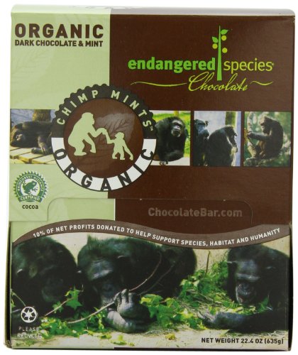 Endangered Species Chimp Mints, Organic Dark Chocolate & Mint, 0.35-Ounce Packages (Pack of 64)