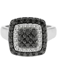 0.93 Ct Stunning Round Black Diamond and White Sapphire 925 Sterling Silver Ring