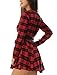Allegra K Women's Christmas Plaid Dress Long Sleeve Button Down Belted Mini Shirtdress X-Small Red