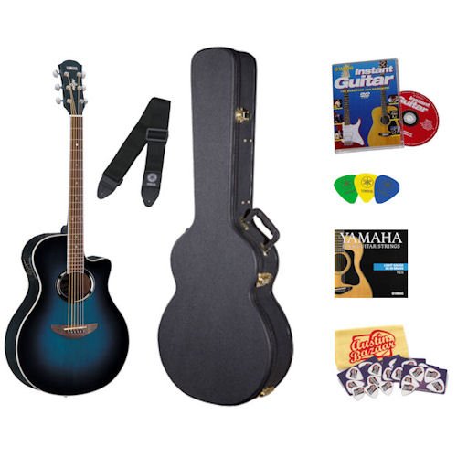 Yamaha APX500 Oriental Blue Burst Acoustic Electric Guitar Bundle with Yamaha Hard case DVD Picks Strap and Strings plus Austin Bazaar Pick Card and Polishing Cloth